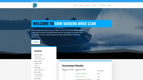Original Sow Seekers Bass Club website screenshot from YANO portfolio